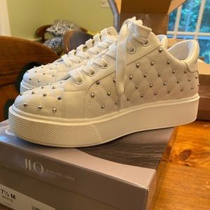 DSW White platform studded sneakers